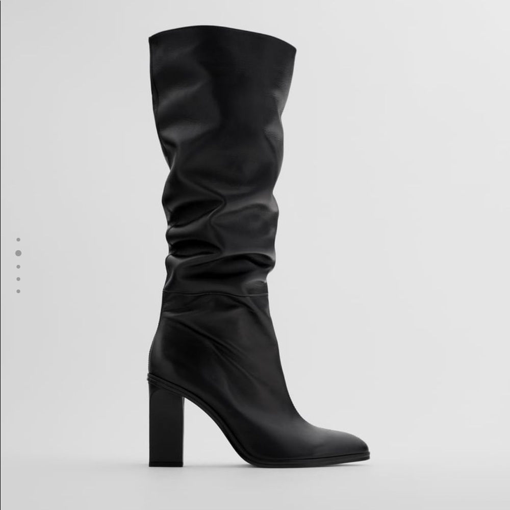Zara black slouchy healed to the knee boots